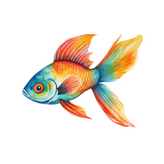 Fototapeta premium Fish, watercolor painting. animal cartoon vector illustration collection. isolated on a white background