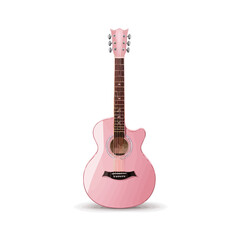 Pink acoustic guitar isolated vector illustration