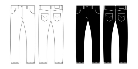outline silhouette Jeans icon set isolated on white background