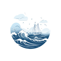 Sea | Minimalist and Simple Line White background - Vector illustration