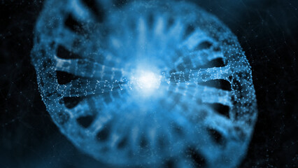Blue blurred artistic dna chain structure illustration background. Selective focus used. - 789982102