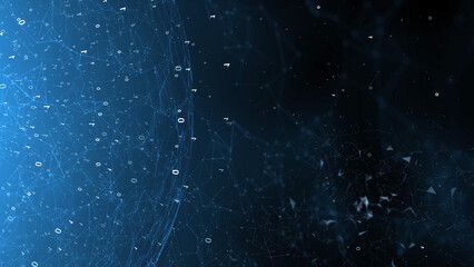 Dark blue cyberspace with sphere and glowing detailed particles. copy space illustration background with binary numbers.	 - 789982103