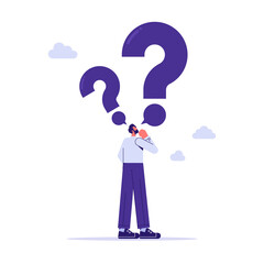 Asking business question to find answer or solution, speak for to get support for work problem concept, businessman with speech bubble question mark symbol