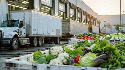 Refrigerated trucks at a loading dock