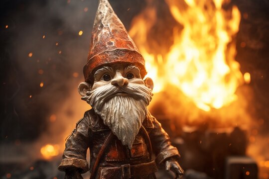 Transfiguration of a gnome into martensite steel, close-up, rusted texture, antique aura, mystical light, 