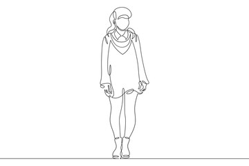 One continuous line.Japanese modern fashion youth. Asian teenagers. Street fashion clothes from asia. Continuous line drawing.Line Art isolated white background.
