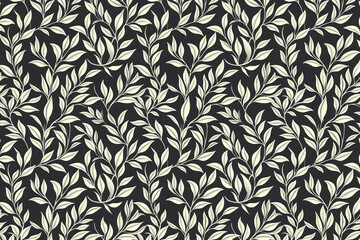Toile pattern tapestry. Arts and crafts. Monochrome botanical pattern background. Created with Generative AI technology.
