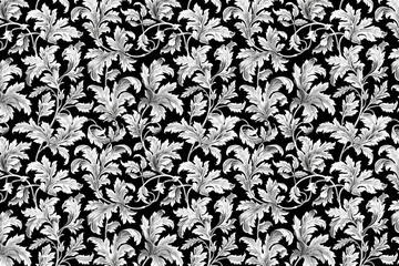Toile pattern tapestry. Arts and crafts. Monochrome botanical pattern background. Created with Generative AI technology. - obrazy, fototapety, plakaty