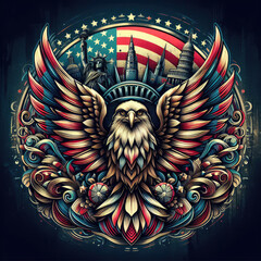 4th of July Independence Day of America logo and background