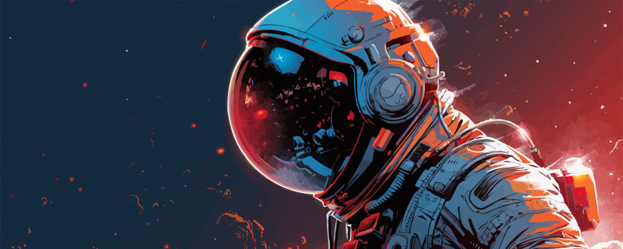 Graphic novel space astronaut abstract background wallpaper colorful drawn hand drawn futuristic cyberpunk. vector simple illustration
