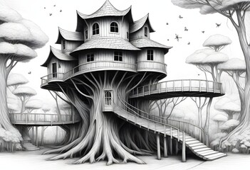 Sketch lines an 8k intricately designed treehouse  (6)