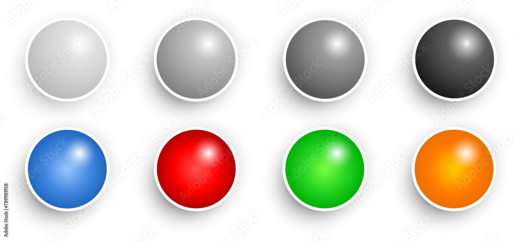 Aufkleber Colored buttons set, shiny and glossy colorful balls collection, multicolored vector illustration.