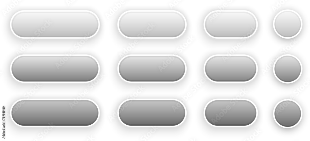 Poster White and grey buttons for user interface, simple 3D modern design for mobile, web, social media, business. Minimal style UI icons set.