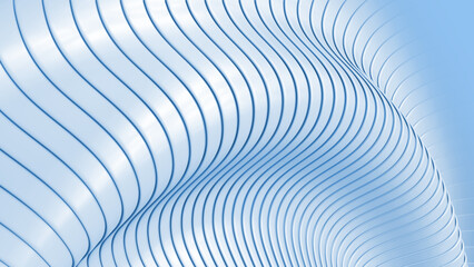 Abstract background, 3d white blue wavy stripes pattern, interesting striped 3D wallpaper. - obrazy, fototapety, plakaty