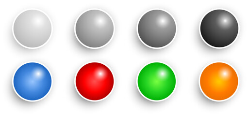 Colored buttons set, shiny and glossy colorful balls collection, multicolored vector illustration.