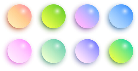 Colored spheres set, shiny and glossy colorful glass balls collection, multicolored vector water drops illustration.