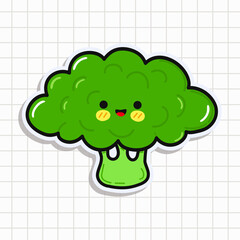 Cute funny Broccoli sticker. Vector hand drawn cartoon kawaii character illustration icon. Isolated on background. Broccoli card character concept