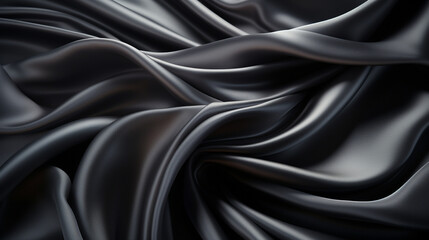 Obraz premium Black gray satin dark fabric texture luxurious shiny that is abstract silk cloth panorama background with patterns soft waves blur сreated with Generative Ai