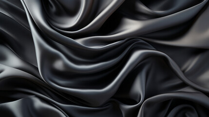 Black gray satin dark fabric texture luxurious shiny that is abstract silk cloth panorama background with patterns soft waves blur сreated with Generative Ai