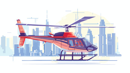 Helicopter over the city. Side view. Man inside. Vector
