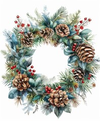 Fototapeta na wymiar Christmas decor wreath art illustration
