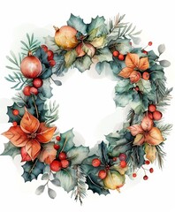 Fototapeta premium Christmas decor wreath art illustration