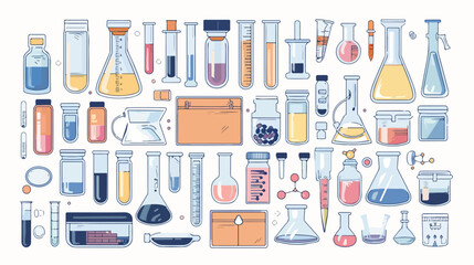 Laboratory equipment set. Chemical lab boxes cases 