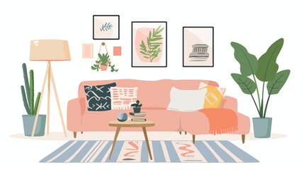 Living room interior. Flat vector illustration Hand d