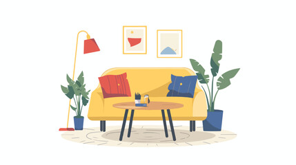 Living room interior.Flat style vector cartoon illust