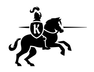 Knight riding a horse with a spear in his hand logo. - 789994179