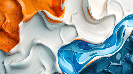 Abstract organic shapes biomorphic background in orange blue and white colors. Eco textured backdrop