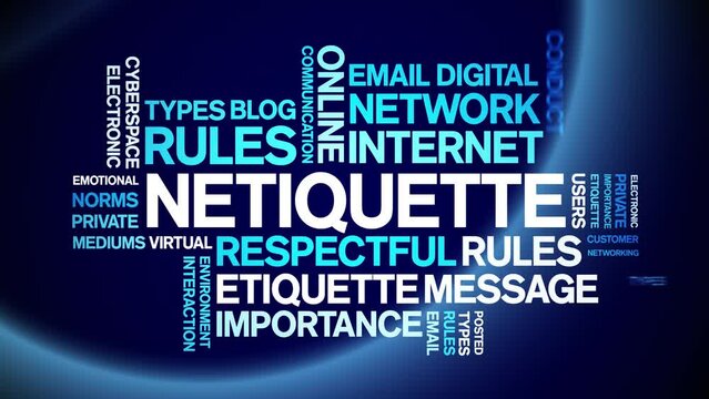 Netiquette animated word cloud;text design animation tag kinetic typography seamless loop.