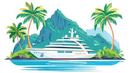 Luxury cruise ship in the ocean.Tropical landscape 