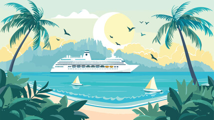 Fototapeta na wymiar Luxury cruise ship in the ocean.Tropical landscape 