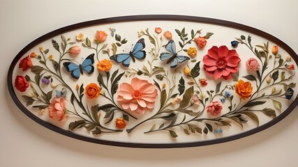 Oval wall art is a group of oval-shaped paintings with elaborate designs of flowers, foliage, and butterflies that are used as wall décor.