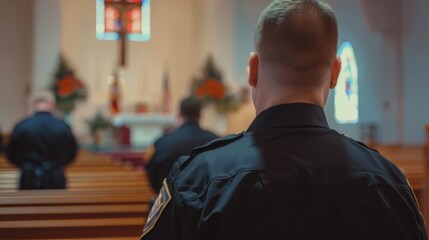 A volunteer security team keeping watch during a service at a church keeping an eye out for any suious activity. .