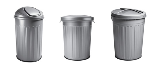 set of plastic trash bin isolated on transparent background