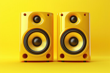 Stage sound speakers on yellow background - obrazy, fototapety, plakaty
