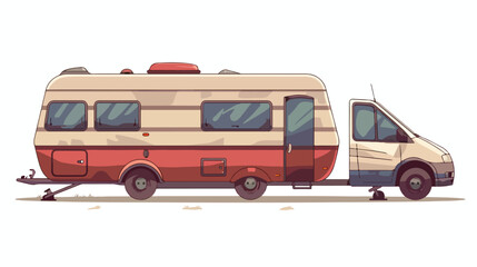 Minivan and trailers caravan isolated. Vector flat