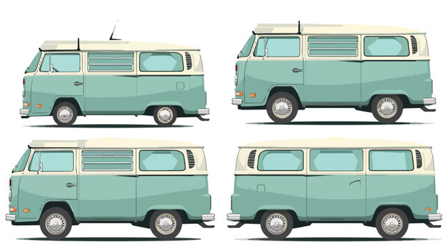 Mini van car set. Side front and back view. Vector 