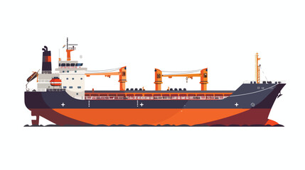 Modern dry cargo ship isolated. Vector flat style ill
