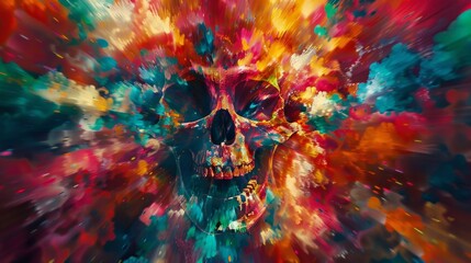 Obraz na płótnie Canvas Explosive Color Burst Skull Digital Artwork