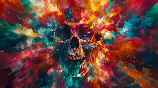 Explosive Color Burst Skull Digital Artwork