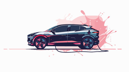 Modern electric CUV car is charging isolated. Vector - obrazy, fototapety, plakaty