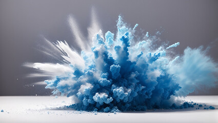 A blue and pink powder explosion on a white background

