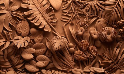 Craft a clay sculpture that brings to life the enchanting world of rare plant biodiversity Emphasize the wide-angle perspective to highlight the lush details and distinctive features of the plants in