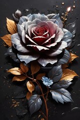 Starry Black Rose Flower Wallpaper, Rose Flower Wallpaper, Ink painting Rose, Black Rose flower splash arts aesthetic for Tshirt, rose with black paint splash, Black Rose T-Shirt Design, AI Generative