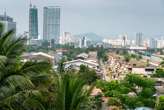 View of Kampung Baru district,from the Saloma Link pedestrian bridge,Kuala Lumpur,Malaysia.