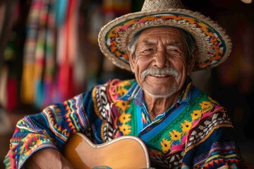 Fototapeta premium Mexican man celebrating Cinco de mayo Day. Mexican man. Mexican sombrero. Mexican man Cinco de mayo Day. Horizontal banking poster background for web