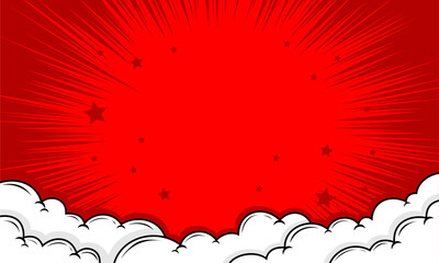 Comic red background with cloud and stars